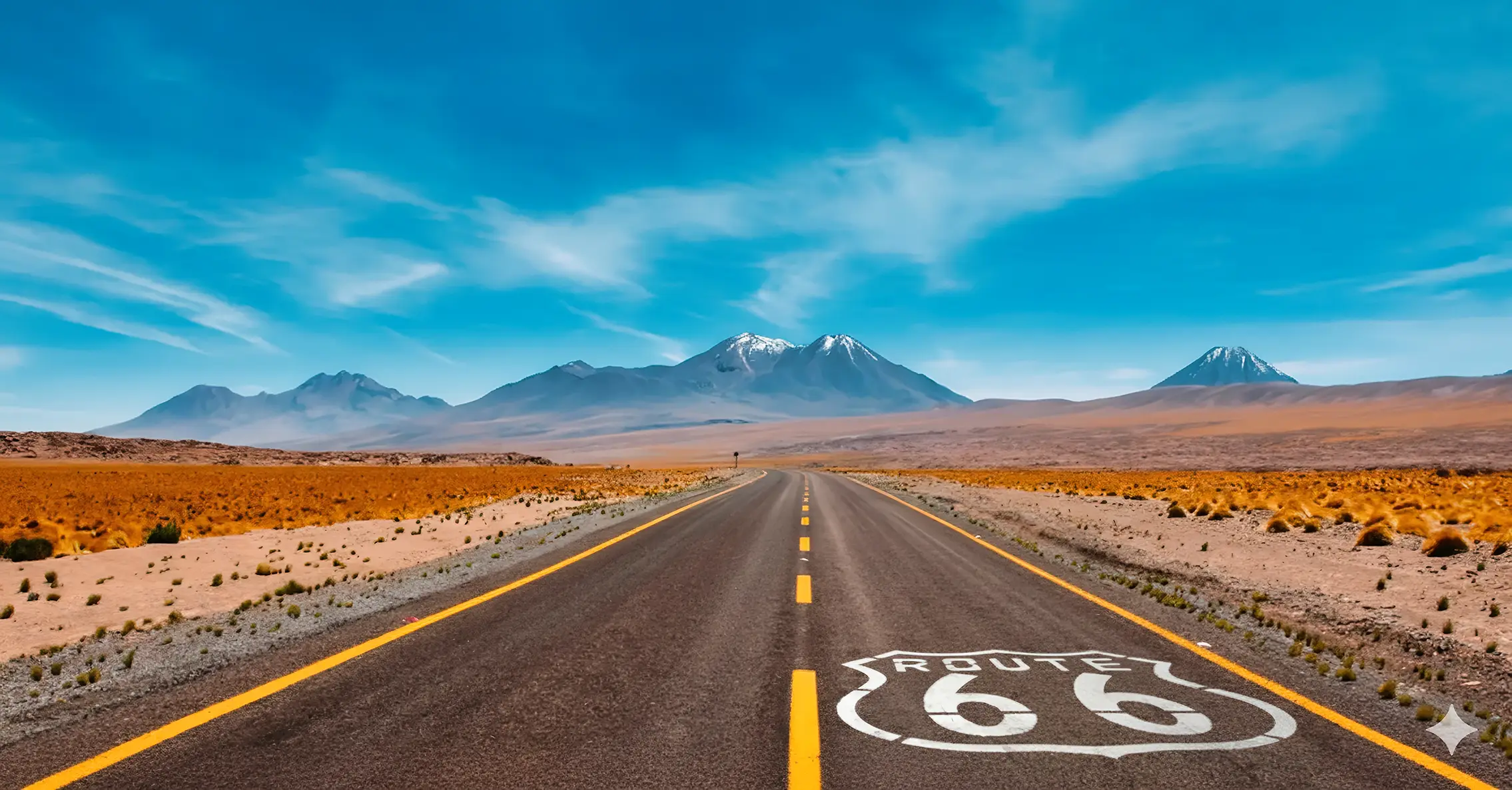 Route 66 vintage avec panneau historique